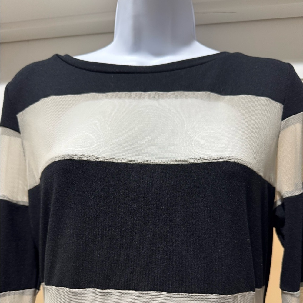 Anatomie Black Cream Stripe Mesh Long Sleeve Top Size M Travel Luxe Lightweight - Picture 3 of 13